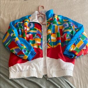 90s Vibrant Red and Blue Geometric Jacket